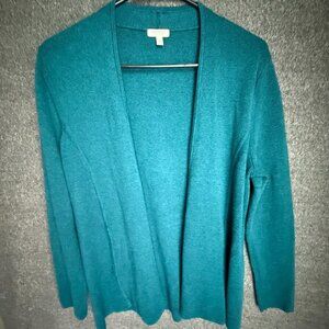 Talbots Cotton Blend Green Front Open Pocket Cardigan Sweater Size MP